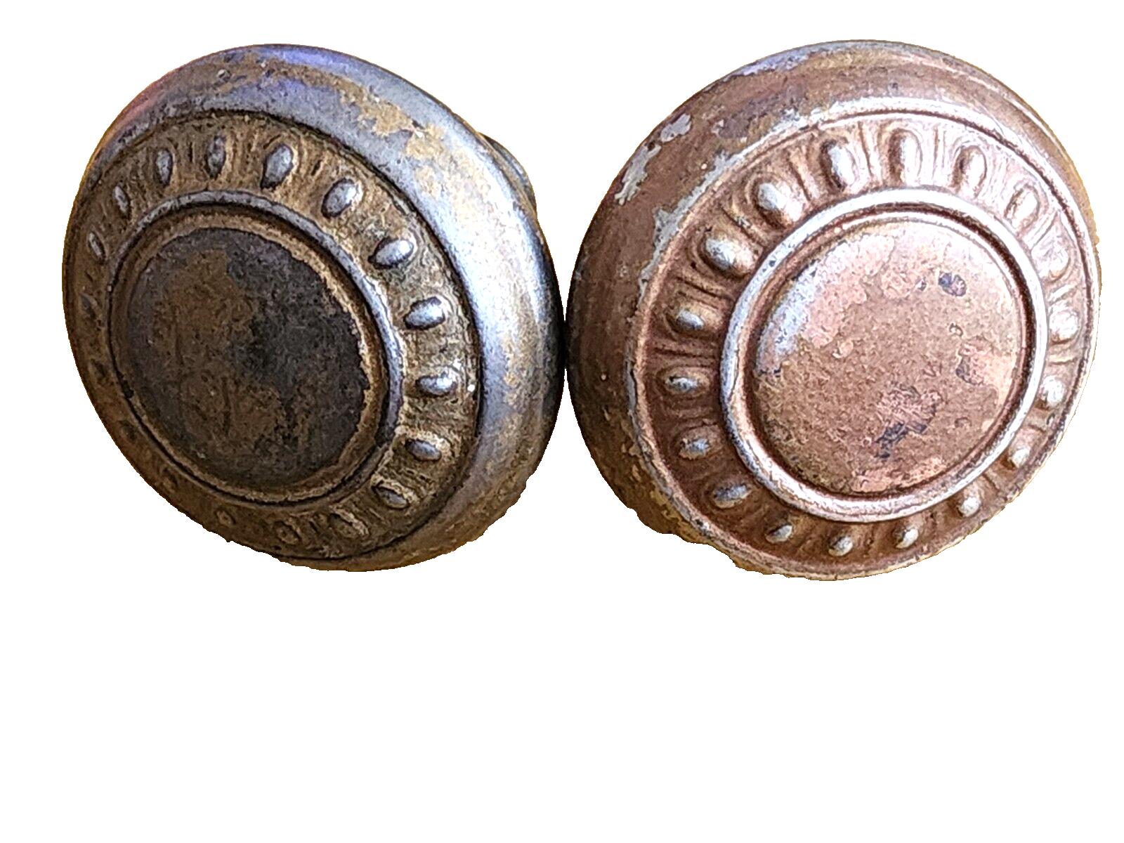 Pair of Antique Victorian Embossed Metal Door Knobs Eastlake