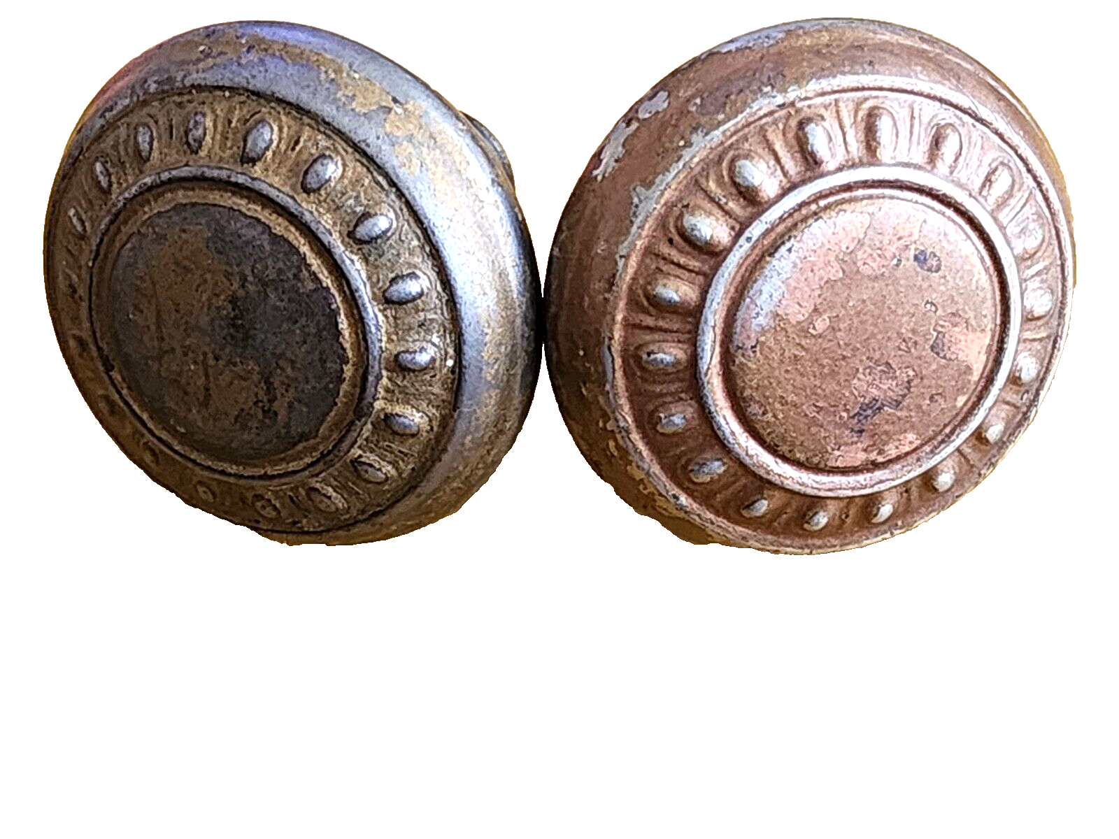 Pair of Antique Victorian Embossed Metal Door Knobs Eastlake