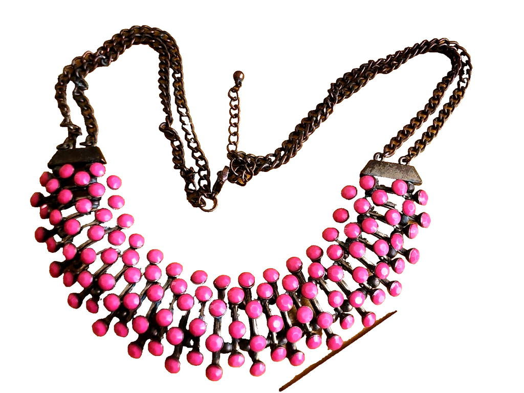 Vintage Midcentury Pink Ball Copper Choker Necklace