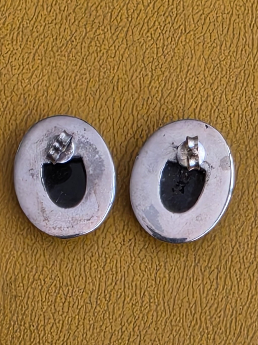 Sterling Silver 925  Ladie Face MOP Black Onyx  Stud Earrings