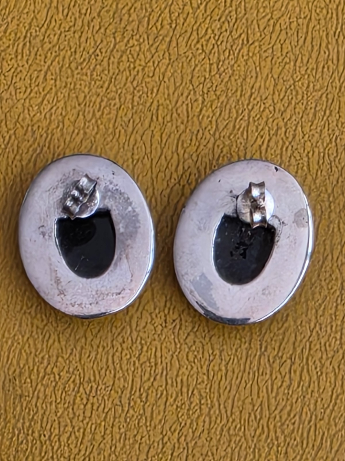 Sterling Silver 925  Ladie Face MOP Black Onyx  Stud Earrings