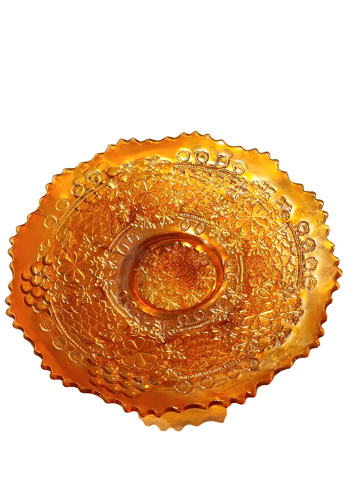 Fenton Leaf Chain Plate Marigold Carnival Glass 7-1/2"      (G-483)