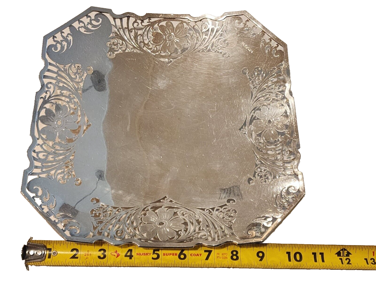Antique Cooper Brothers & Sons Sterling Silver Floral Tray 11 Inch