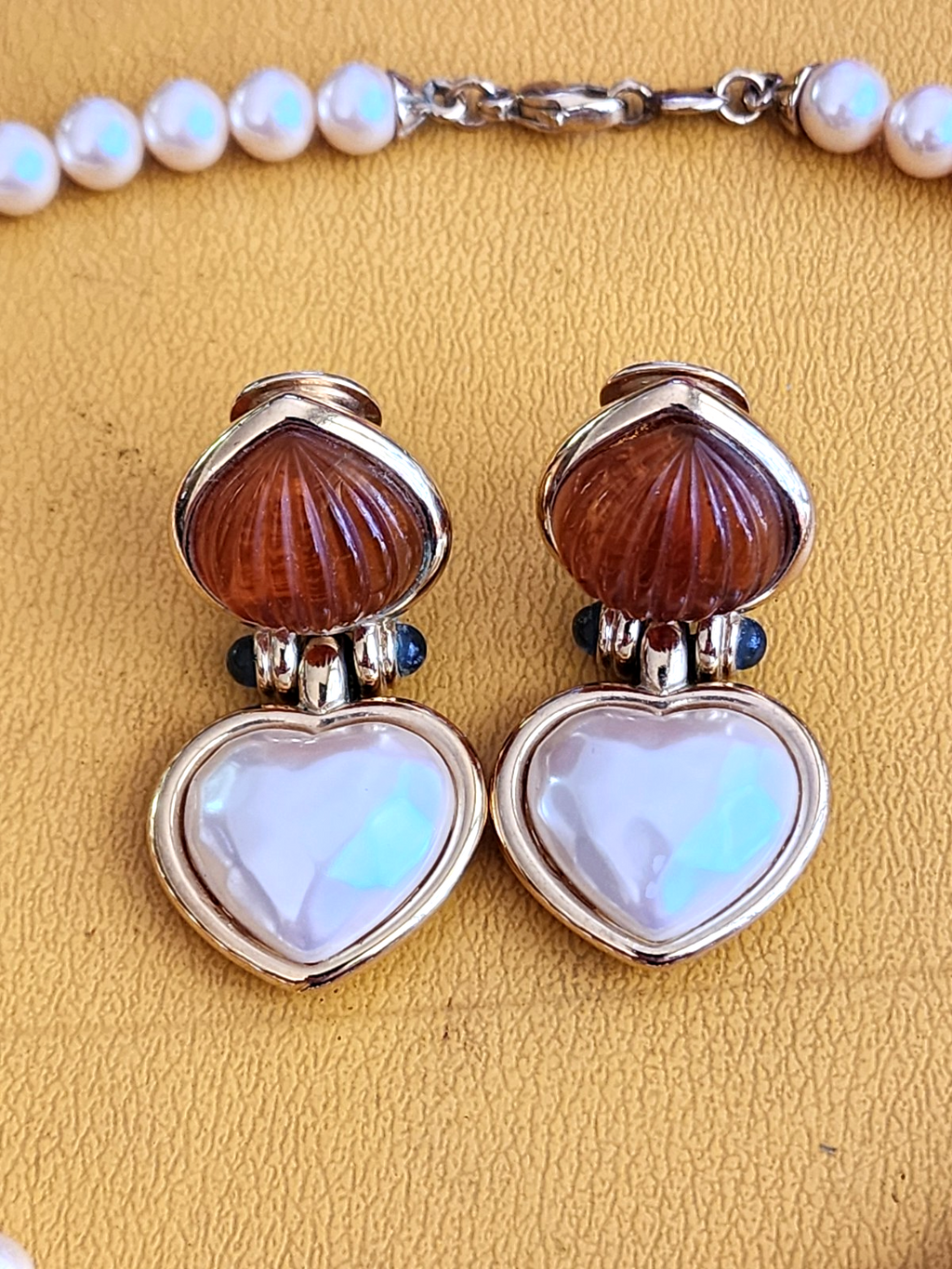 Ultima Edizione Vintage Pearl And Faux Carnelian Necklace & Earring Set