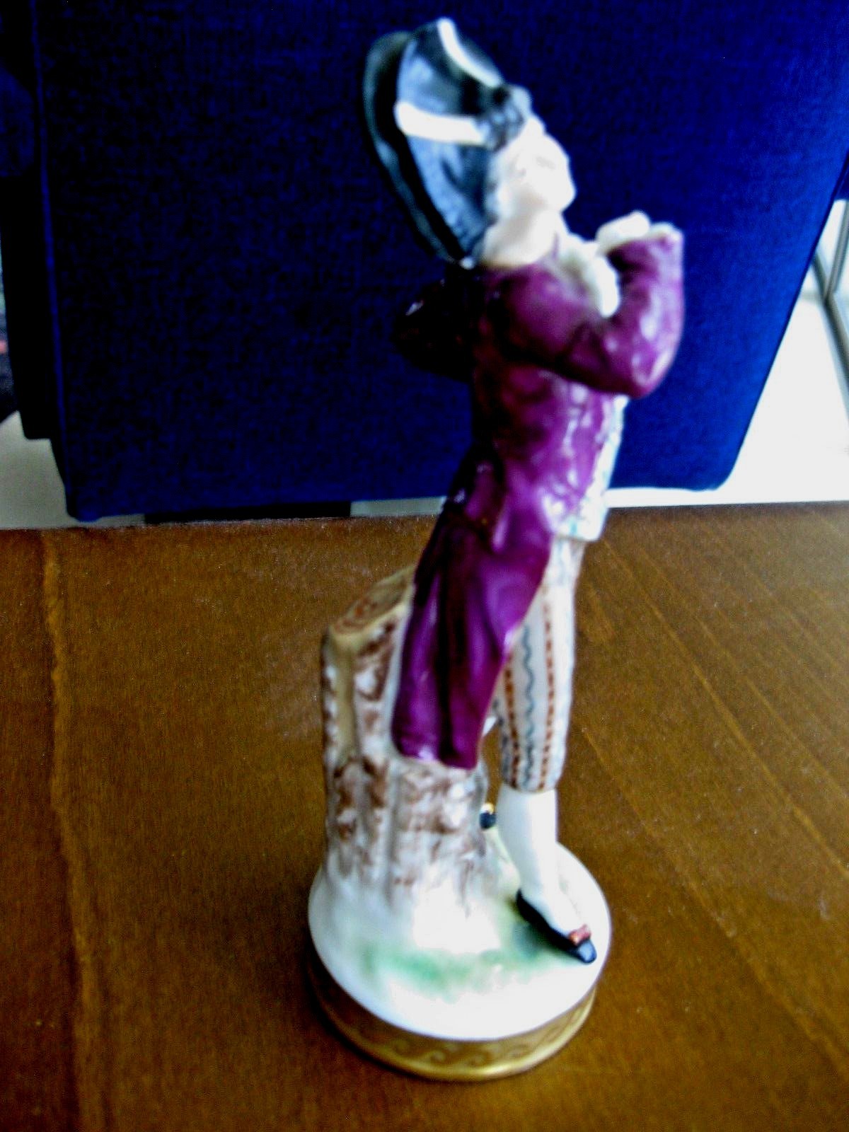 Antique German Porcelain Man Figurine Holding Bouquet of Flowers