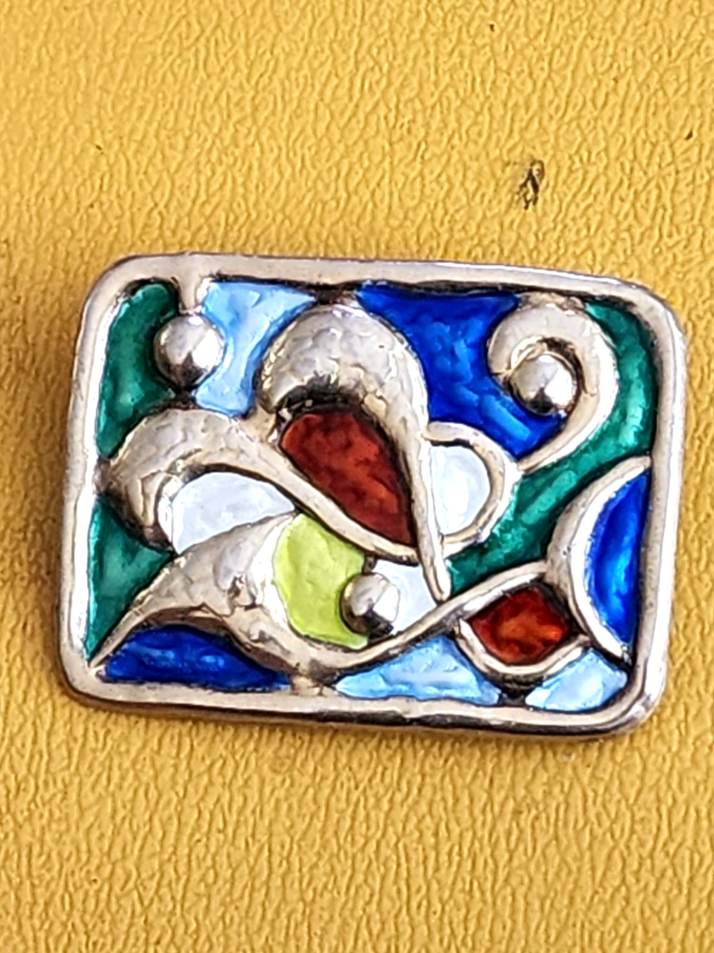 VINTAGE OYSTEIN BALLE NORWAY ENAMEL AND 925 STERLING SILVER MODERNIST PIN BROOCH