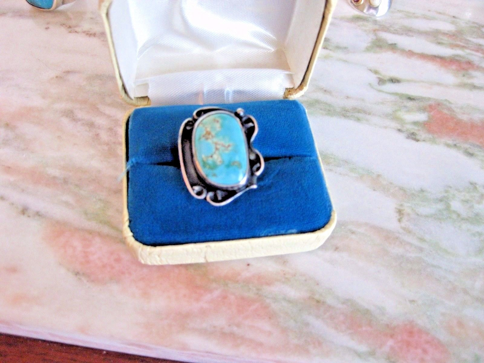 Midcentury Modern Sterling Silver & Turquoise Ring Size 5
