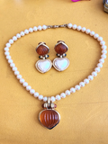 Ultima Edizione Vintage Pearl And Faux Carnelian Necklace & Earring Set