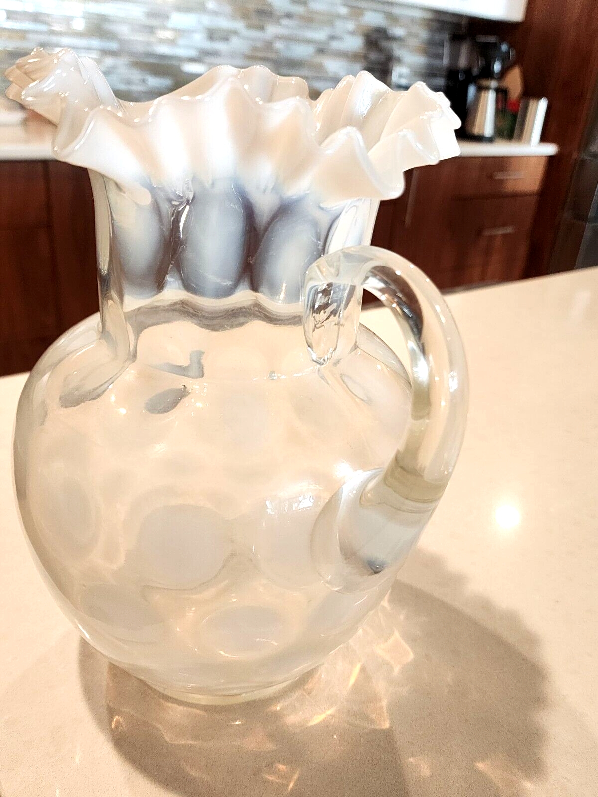 Vintage Fenton Coin Dot Opalescent Pitcher 9.5”