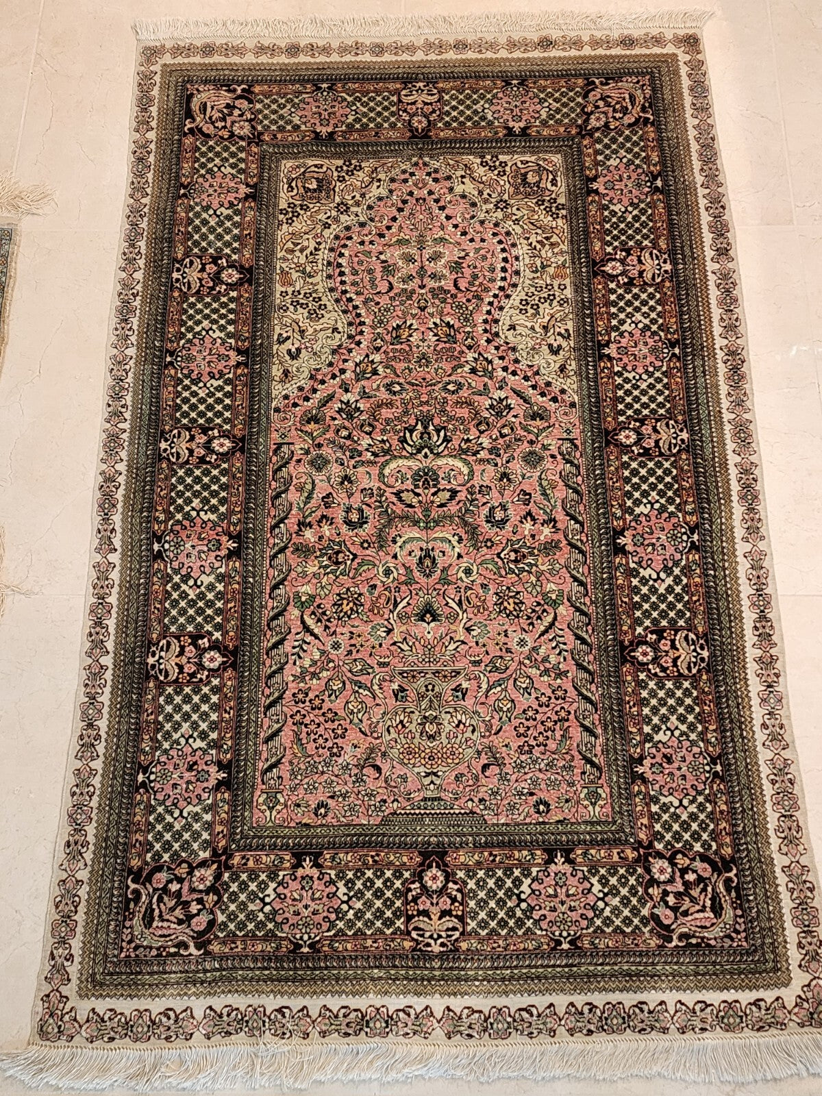 Antique  Silk On Silk Turkish Hereke Rug   39.5” X  61.5”