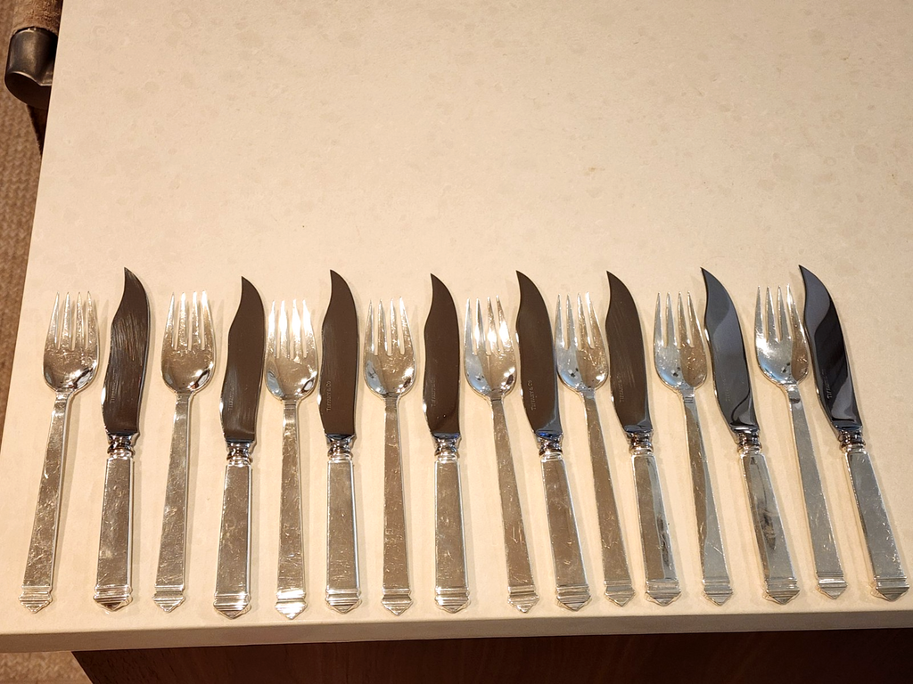 Tiffany and Co Sterling Silver Hamilton Fish Fork & Knife Set of 16 pcs