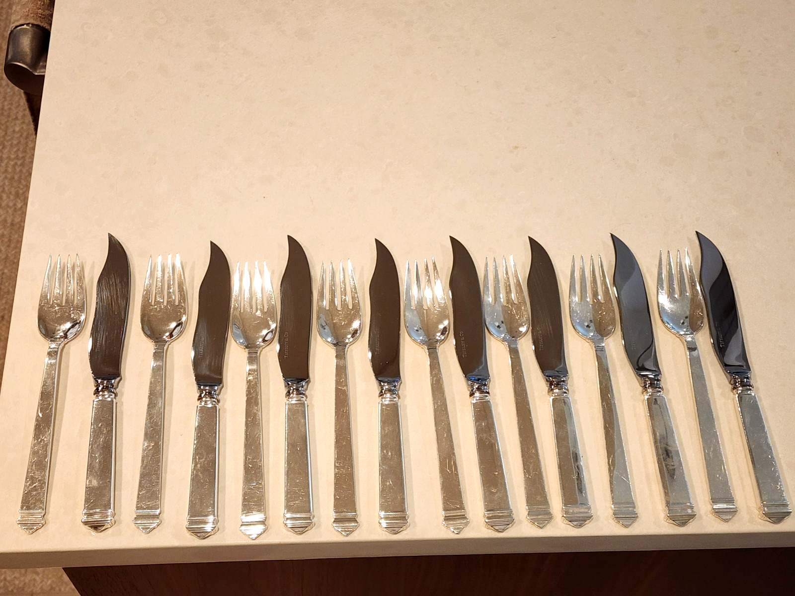 Tiffany and Co Sterling Silver Hamilton Fish Fork & Knife Set of 16 pcs