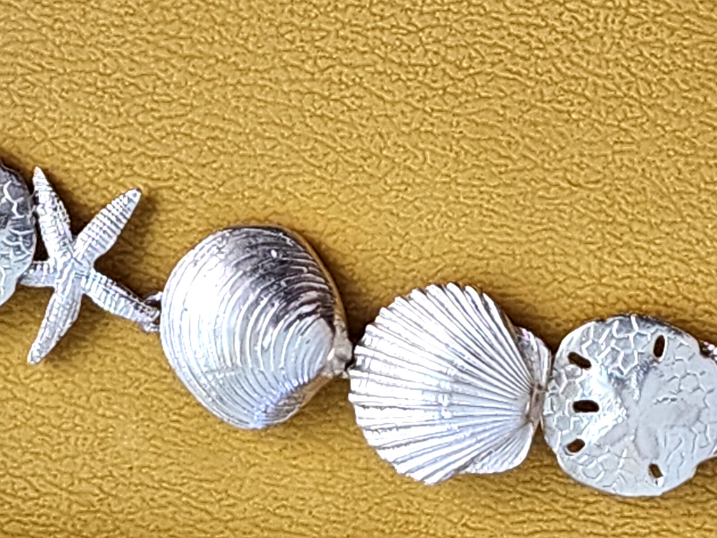 Vtg Sterling Silver Nautical Starfish Seashell Sand Dollar Bracelet