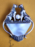 Art Deco Sterling Marcasite Panther & MOP Brooch