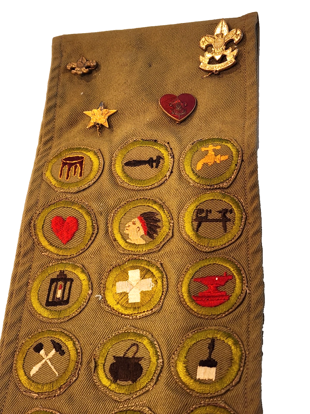 27 1940's Bot Scouts Merit Badge BSA Sash Including Blacksmithing & 6 Metals