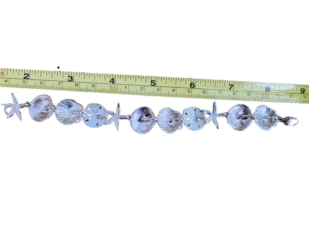 Vtg Sterling Silver Nautical Starfish Seashell Sand Dollar Bracelet