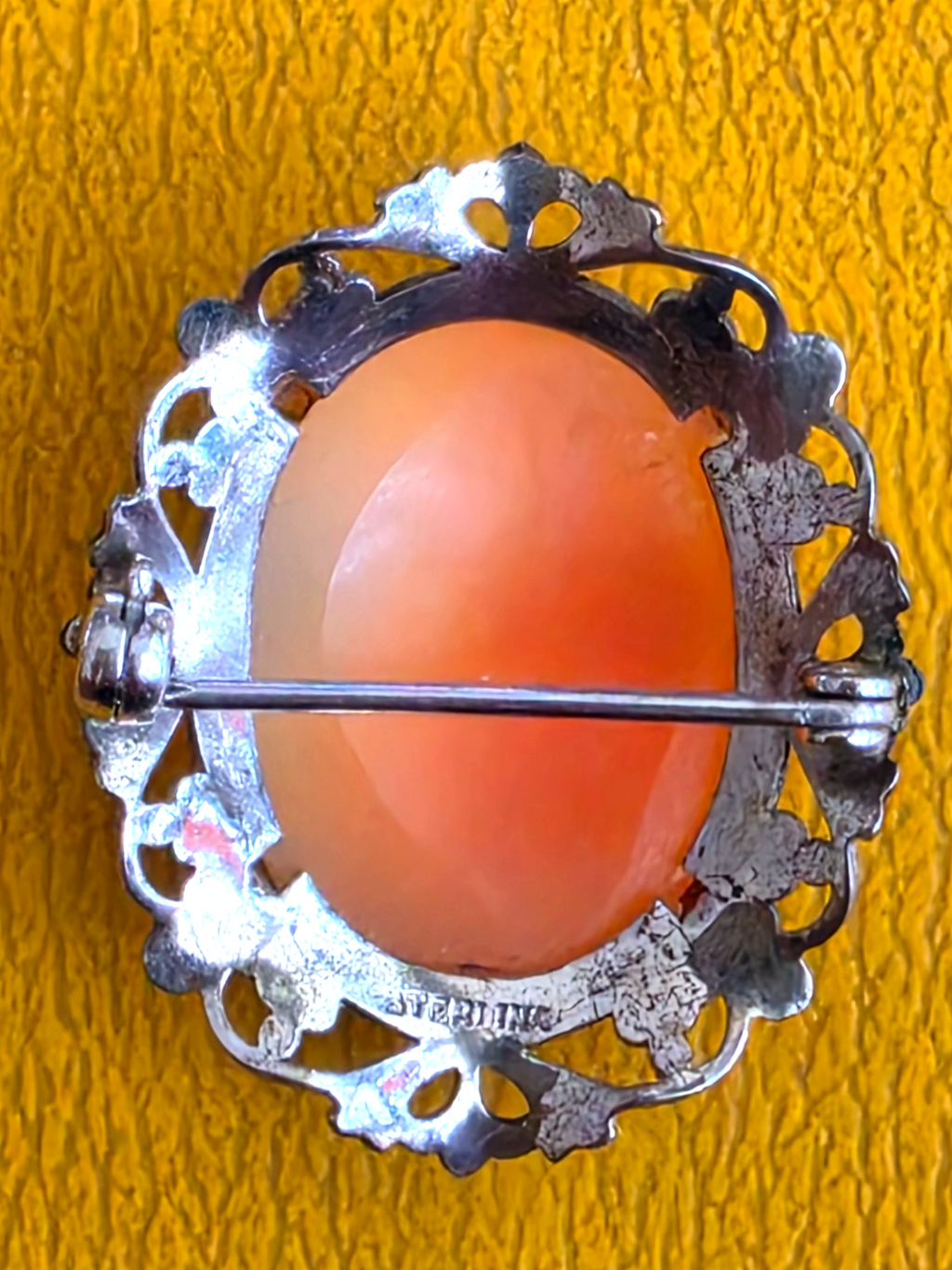 VICTORIAN SHELL CAMEO BROOCH STERLING FRAME