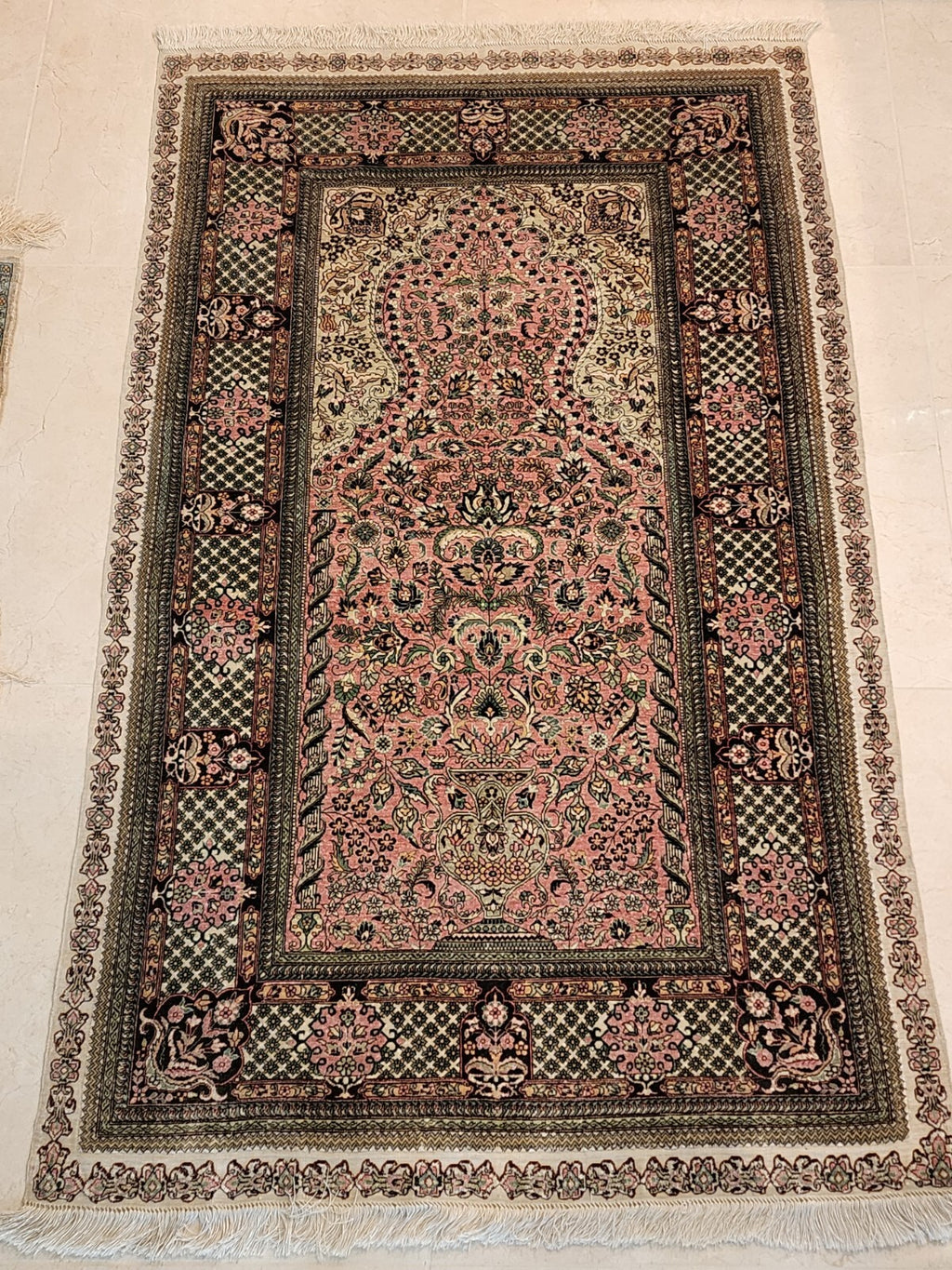 Antique  Silk On Silk Turkish Hereke Rug   39.5” X  61.5”