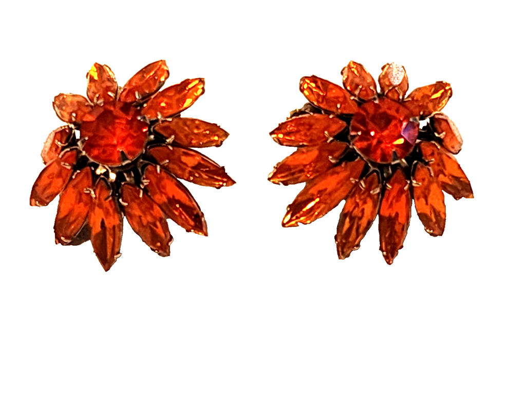 Vintage Judy Lee Burnt Orange Starburst Dome Shaped Earrings