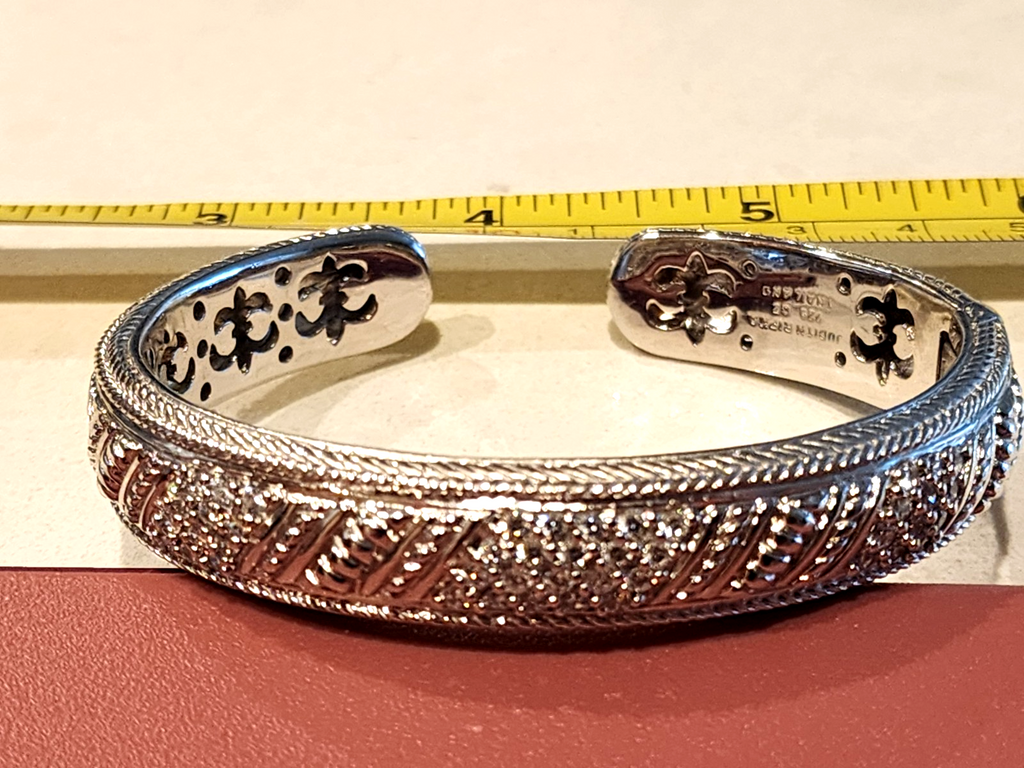 Judith Ripka Jewelry Sterling Silver CZ Cubic Zirconia Cable Cuff Bracelet