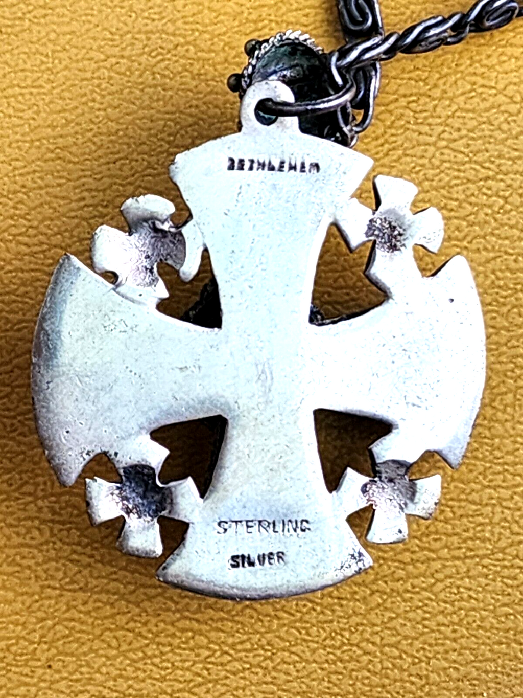 VIntage Sterling Silver Ornate Bethlehem Cross Pendant With Handmade Cross Chain