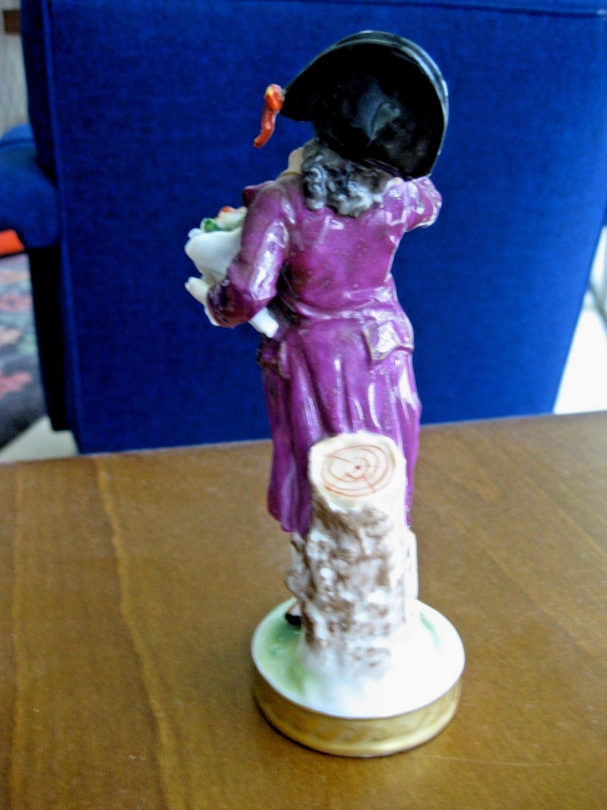 Antique German Porcelain Man Figurine Holding Bouquet of Flowers