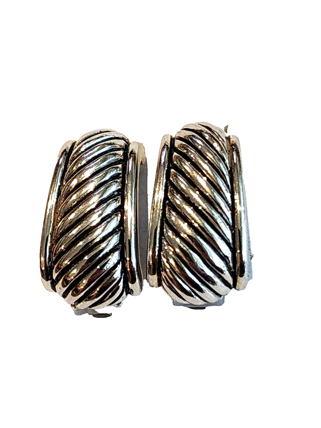Silver Tone Cable Collectibles Huggie Hoop Earrings