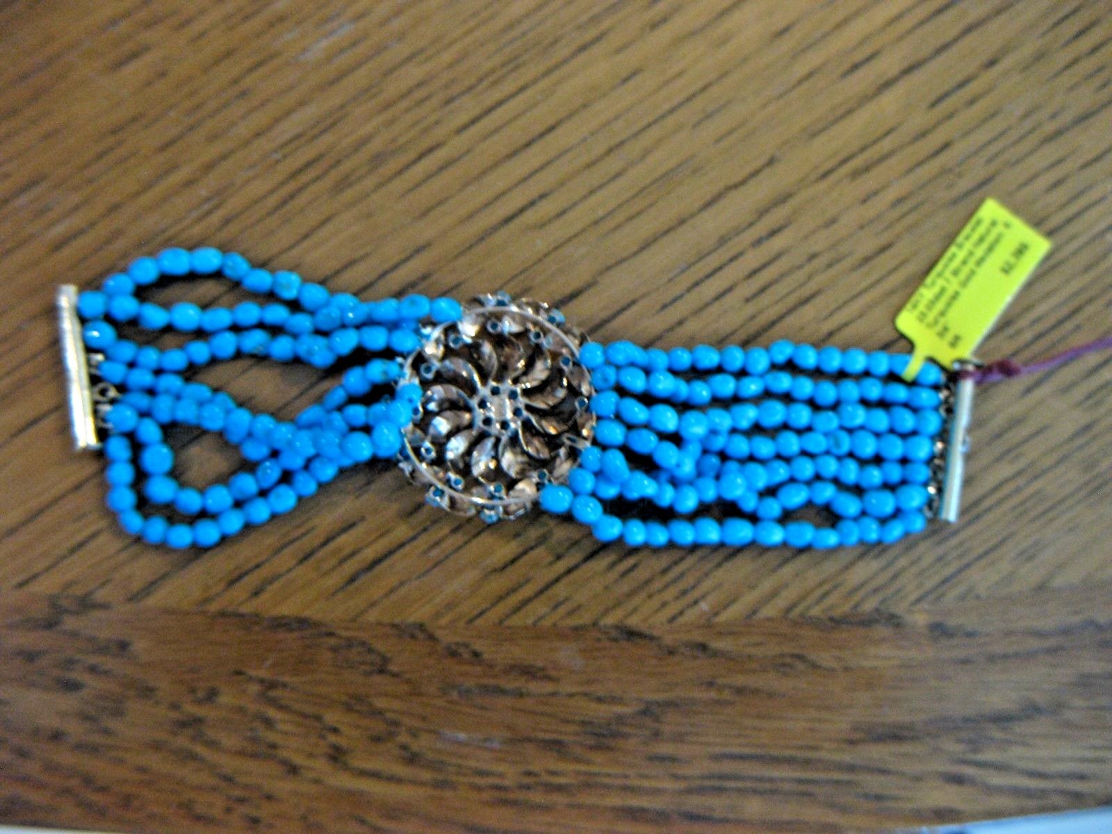 Beautiful 7 Strand Turquoise Bead 6 3/4" Bracelet with 14K Medallion