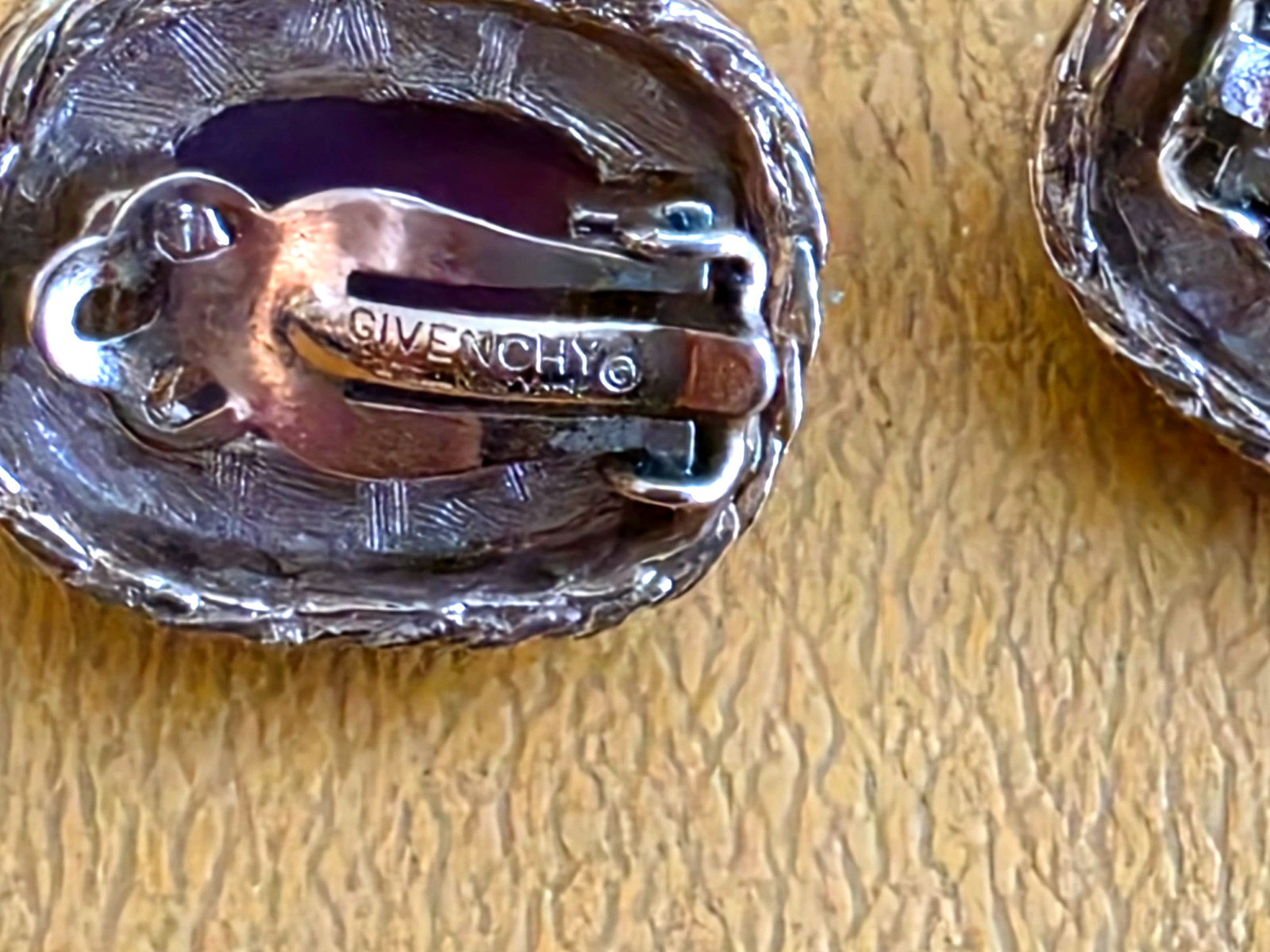 Vintage Givenchy Paris New York Faux Amethy Clipon Earrings Gold Tone Rope Signe