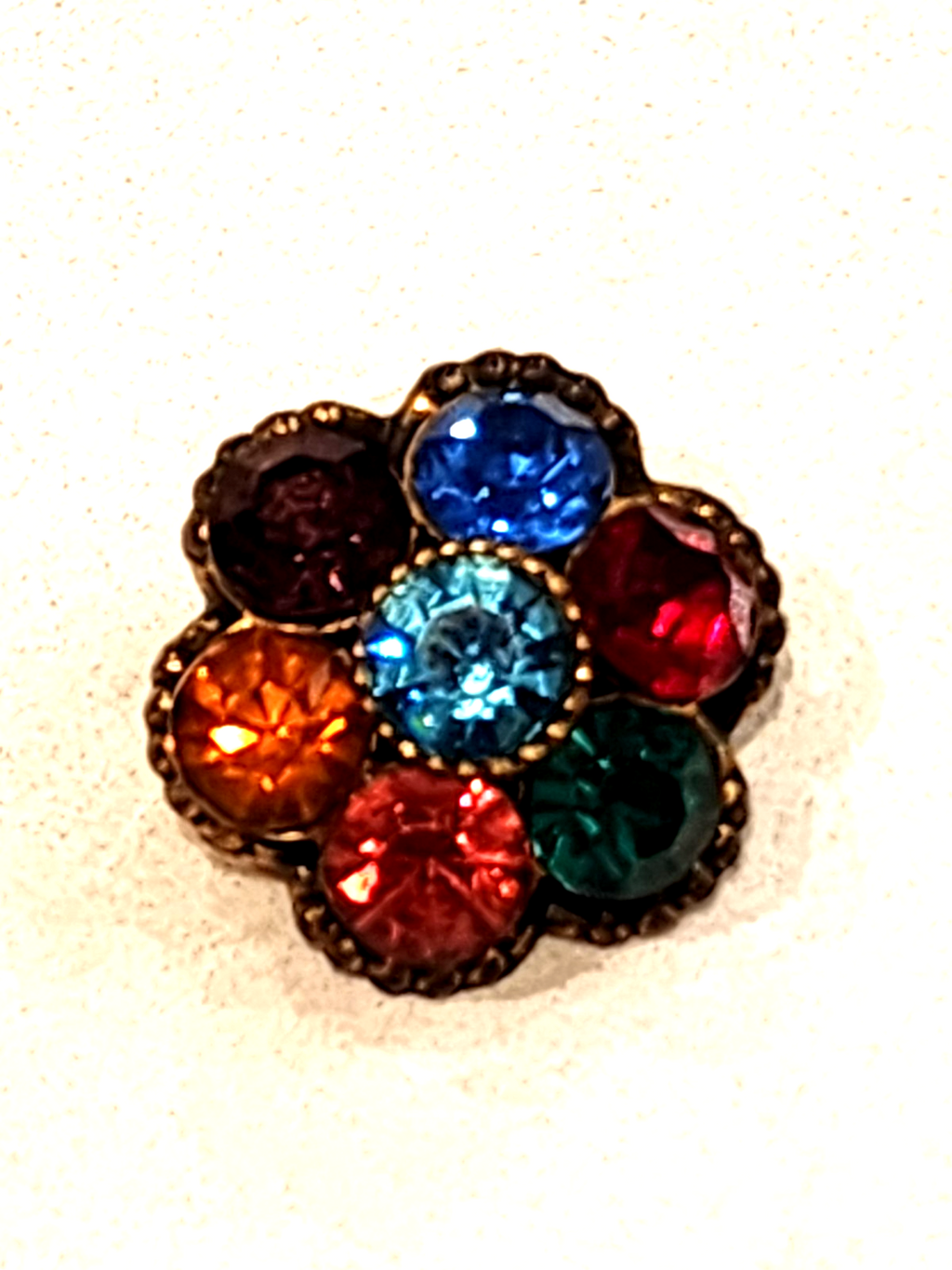 CoroCraft Gem Stone Multi Color Rhinestone Domed Brooch