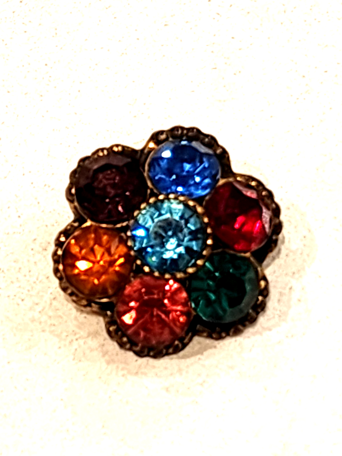 CoroCraft Gem Stone Multi Color Rhinestone Domed Brooch