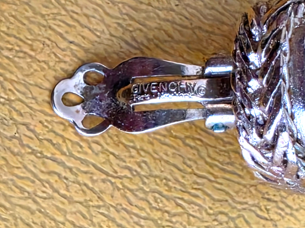 Vintage Givenchy Paris New York Faux Amethy Clipon Earrings Gold Tone Rope Signe