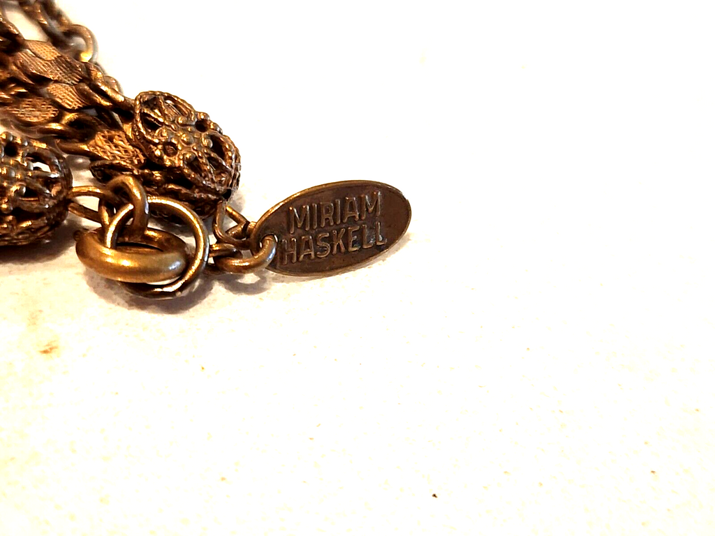MIRIAM HASKELL European Double Sided Triple Coin Gold Tone Necklace SIGNED