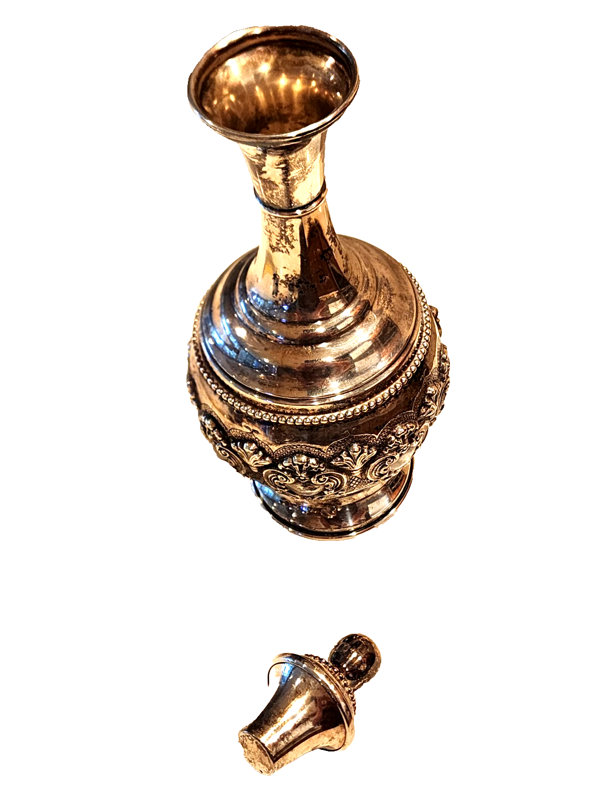 Antique Judaica Sterling Silver Liquor Bottle