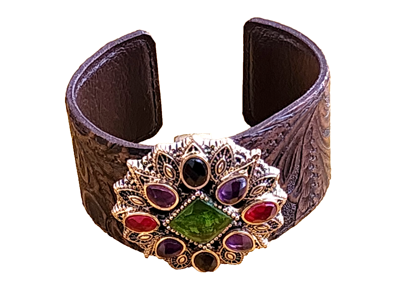 Gorgeous New Barse Cuff Bracelet, Genuine Stones & Genuine Leather