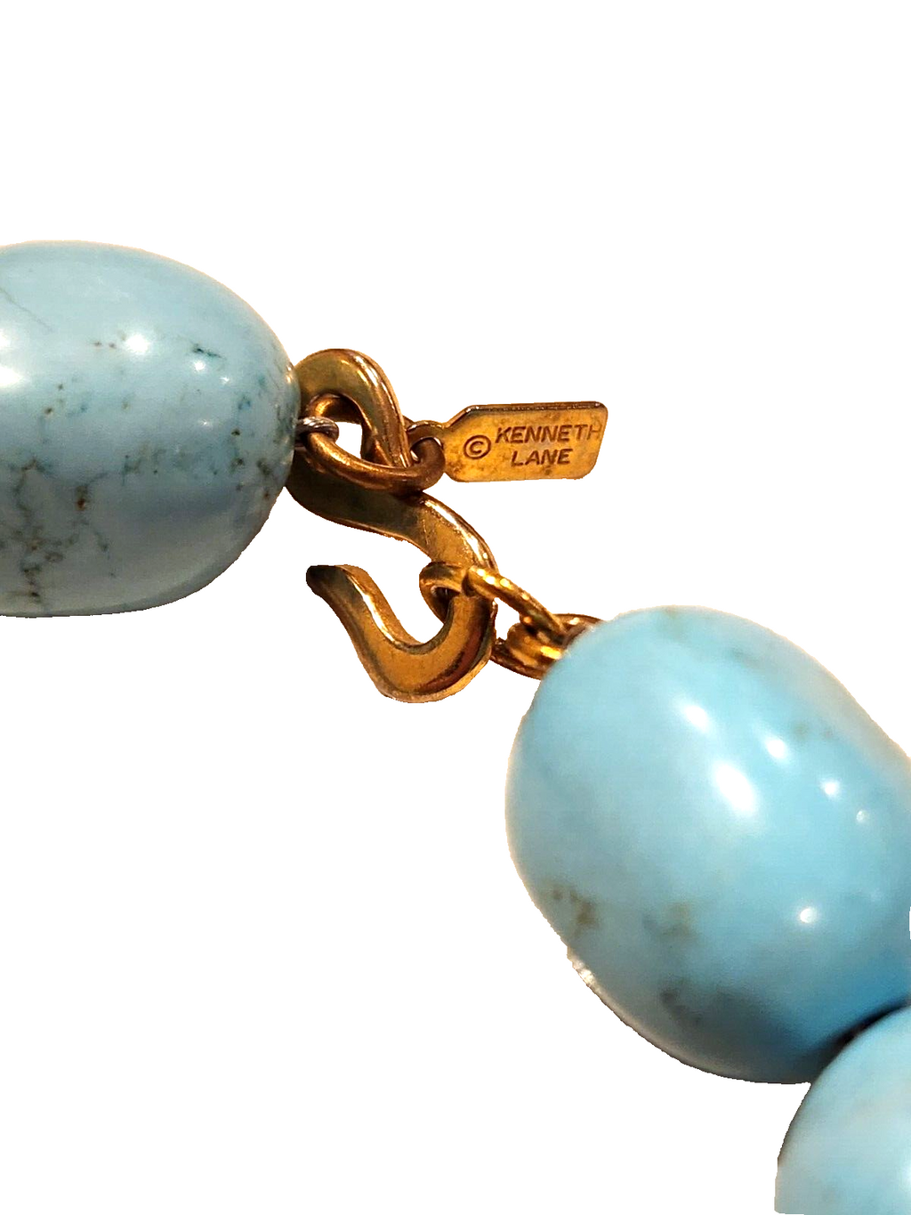 Kenneth Jay Lane Large 20" Turquoise Beads Necklace Hand knotted Sky Blue