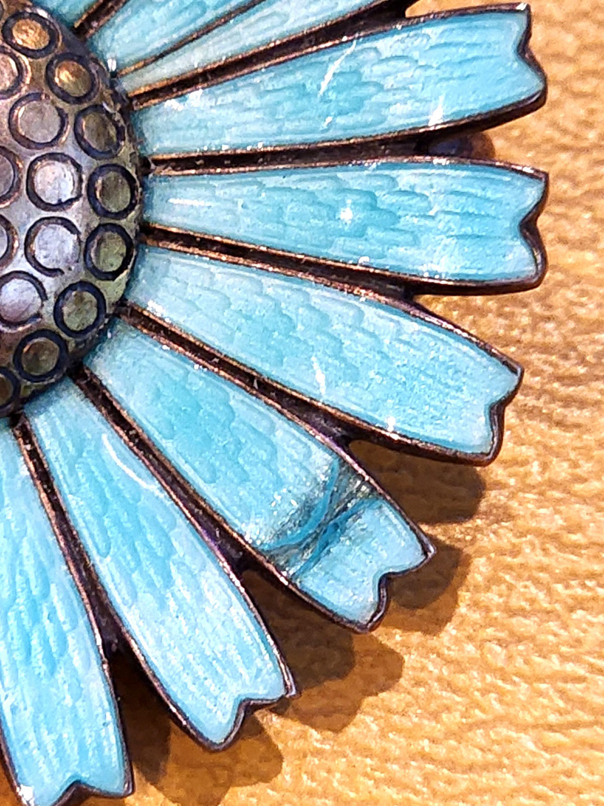 A. Michelsen. Gilded Silver Daisy Brooch  Pendant with Blue Enamel
