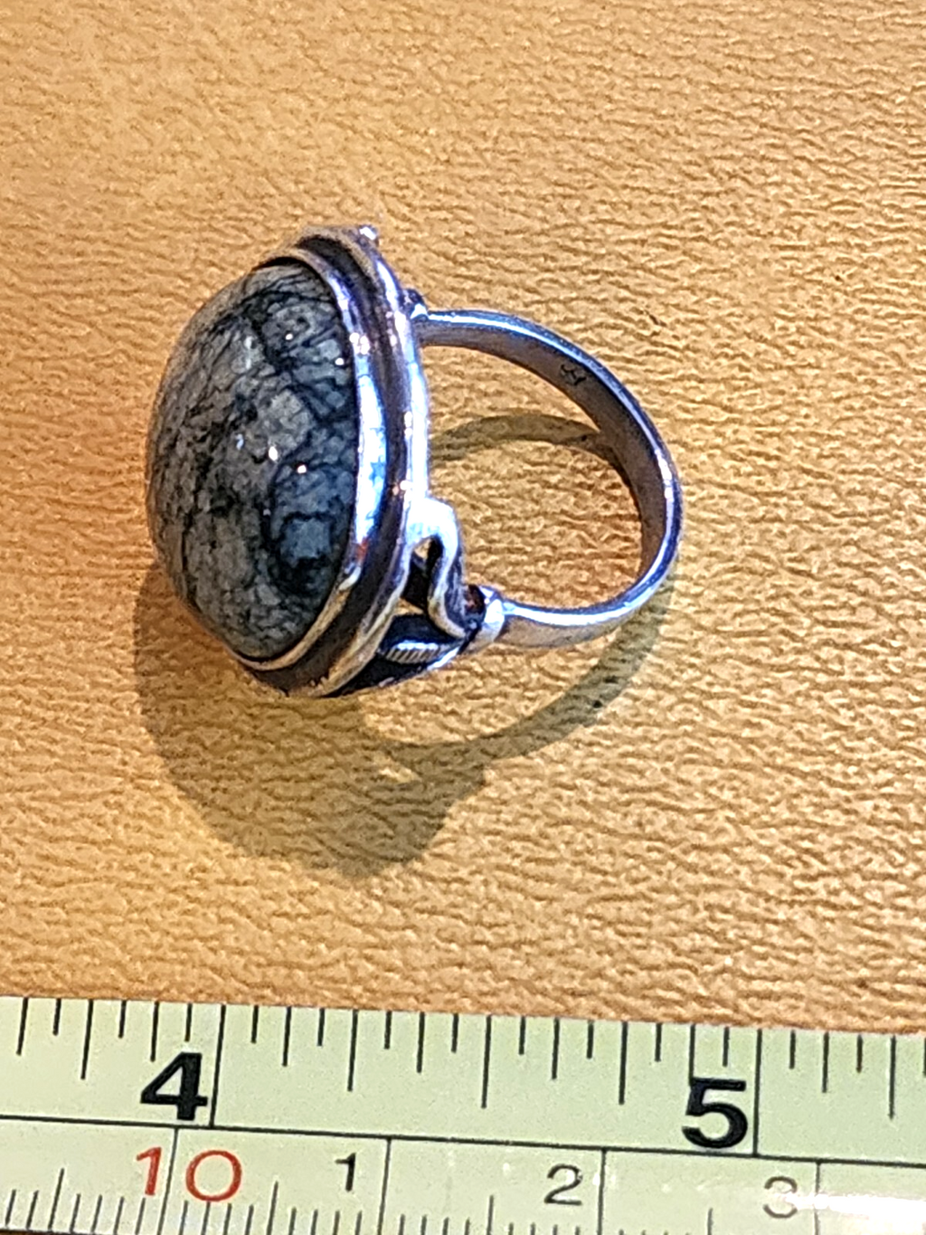 Vintage Sterling Silver Snowflake Obsidian Cabochon Ring Size 7.5