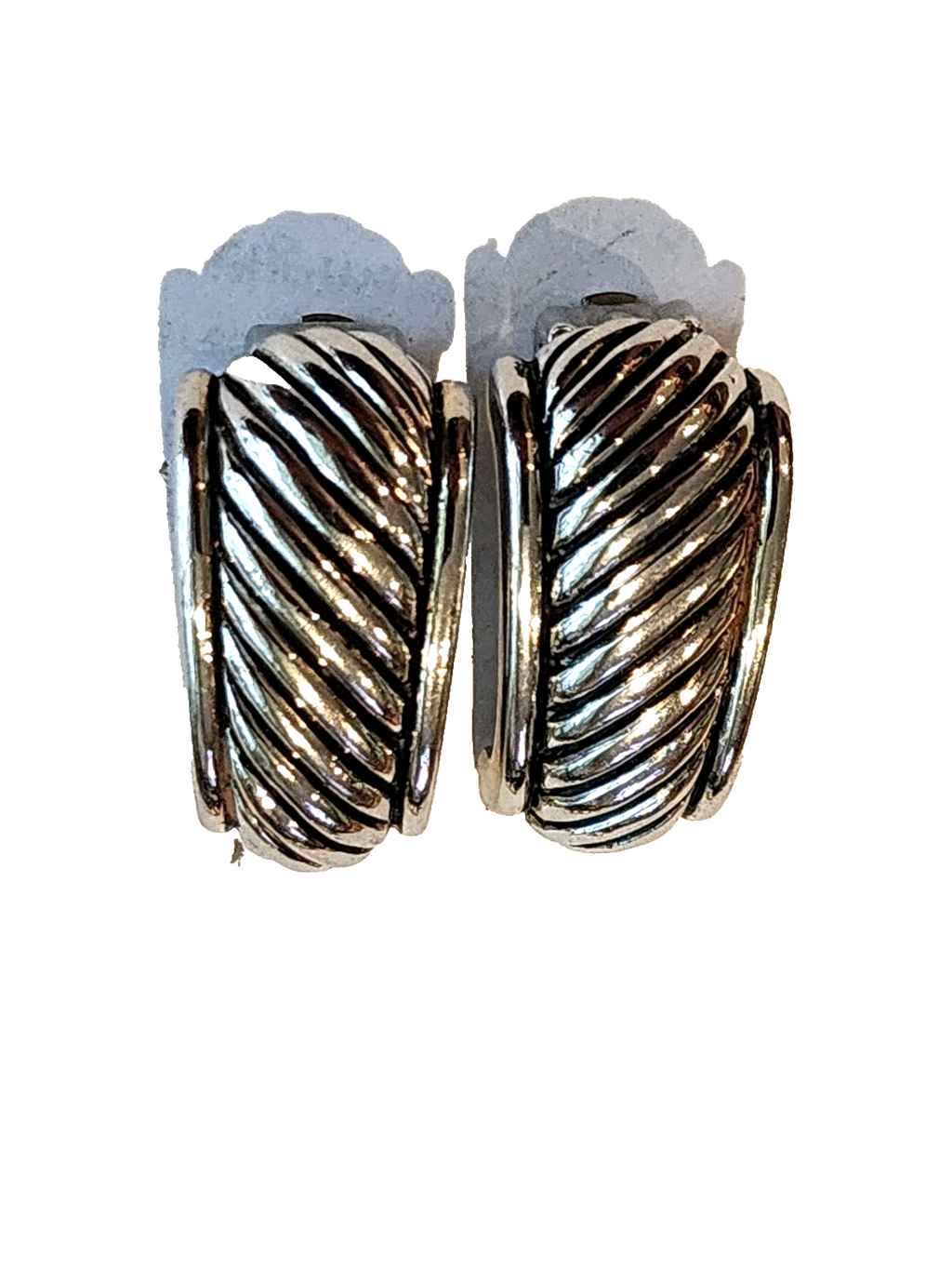 Silver Tone Cable Collectibles Huggie Hoop Earrings