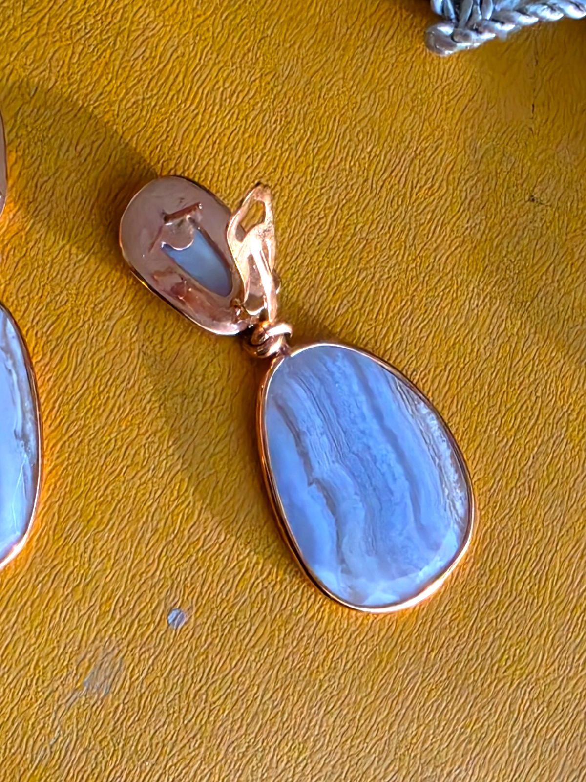 Beautiful Blue Lace Agate Drop Earrings w/ Goldtone Trim  2 5/8" long