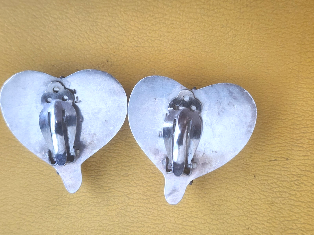 MEXICO 925 Sterling Silver  Vintage Dark Tone Love Heart Drop Earrings