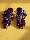 Cranberry Glass Rhinestones Clip Earrings