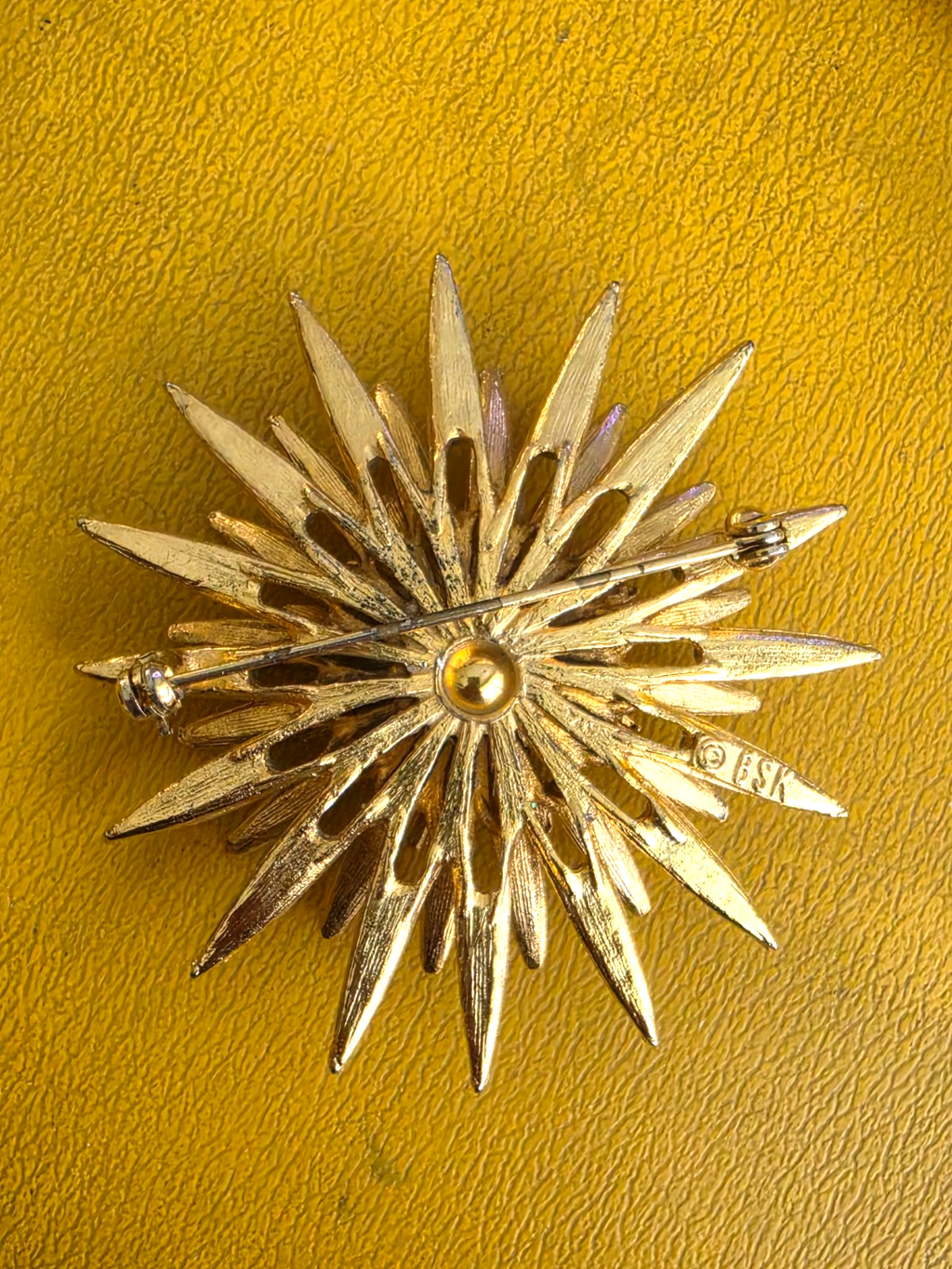 Vintage BSK Costume Jewelry Star Gold Tone Faux Turquoise Pearls Brooch Pin