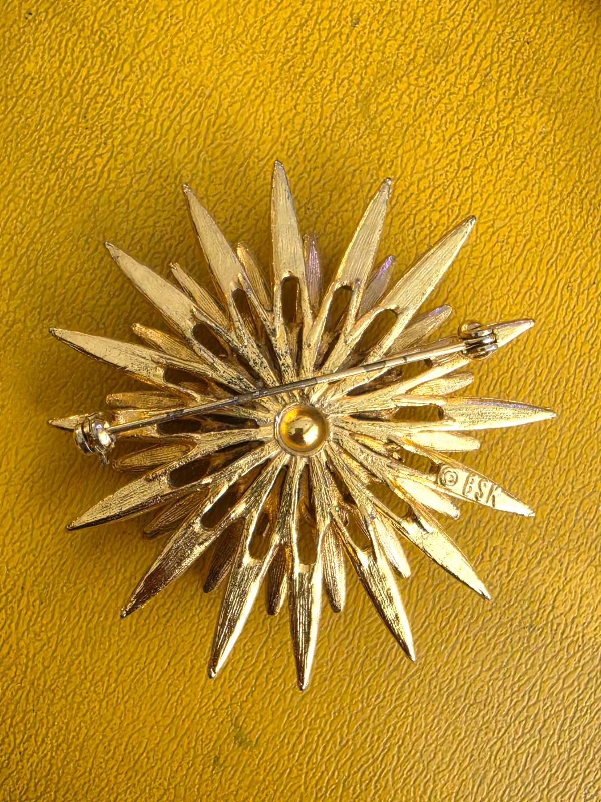 Vintage BSK Costume Jewelry Star Gold Tone Faux Turquoise Pearls Brooch Pin