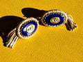 14k Yellow Gold Blue Enamel Tassel Earrings with Turquoise