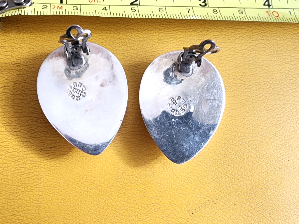 Vintage Sterling Silver & Rhodonite Gemstone CLIP Earrings