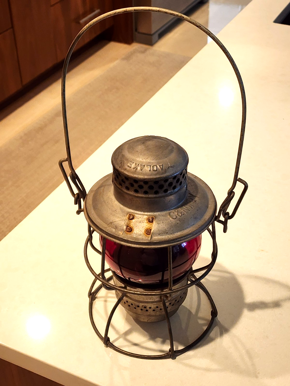 Vintage C&NWRY Excellent Adlake Kero Lantern Red Globe