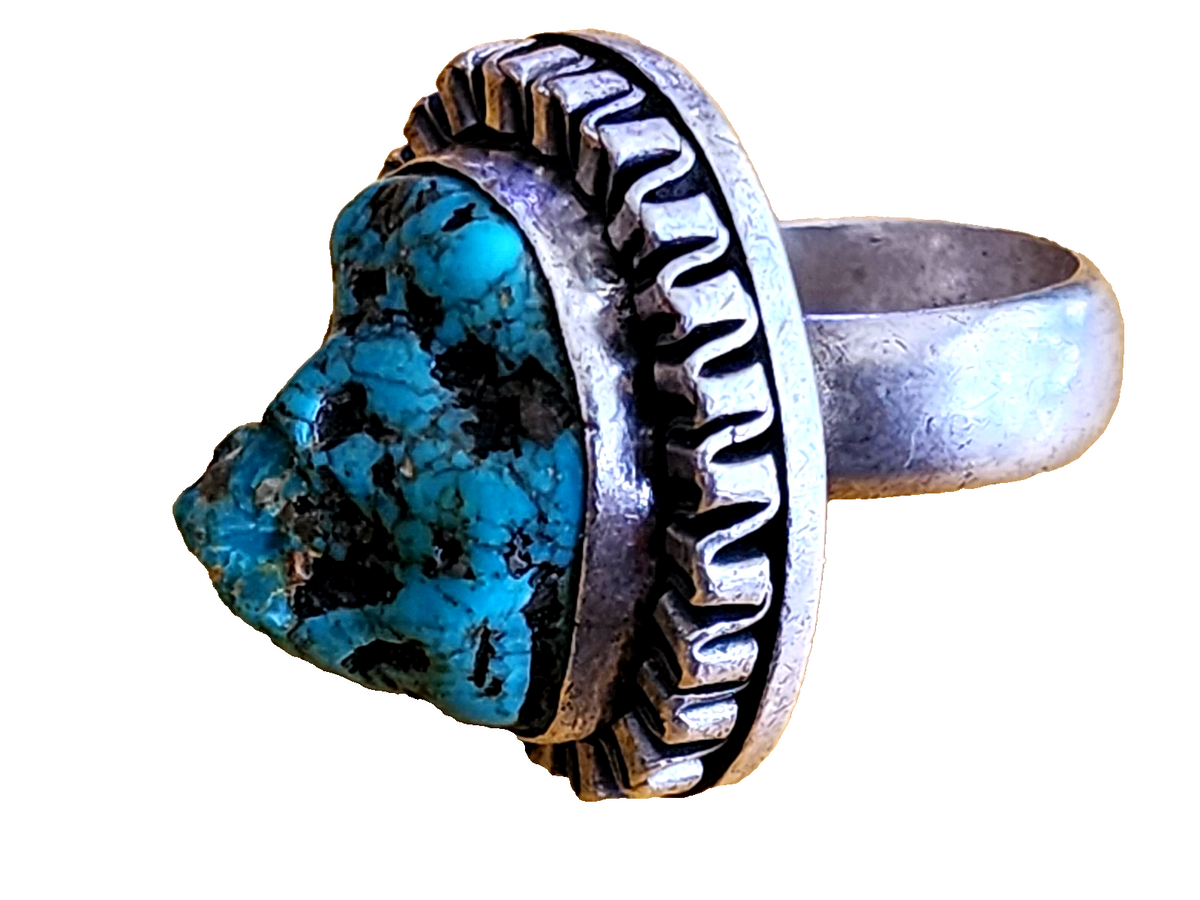 Vintage Natural Turquois Sterling Silver 925 Ladies Ring Size 9.5