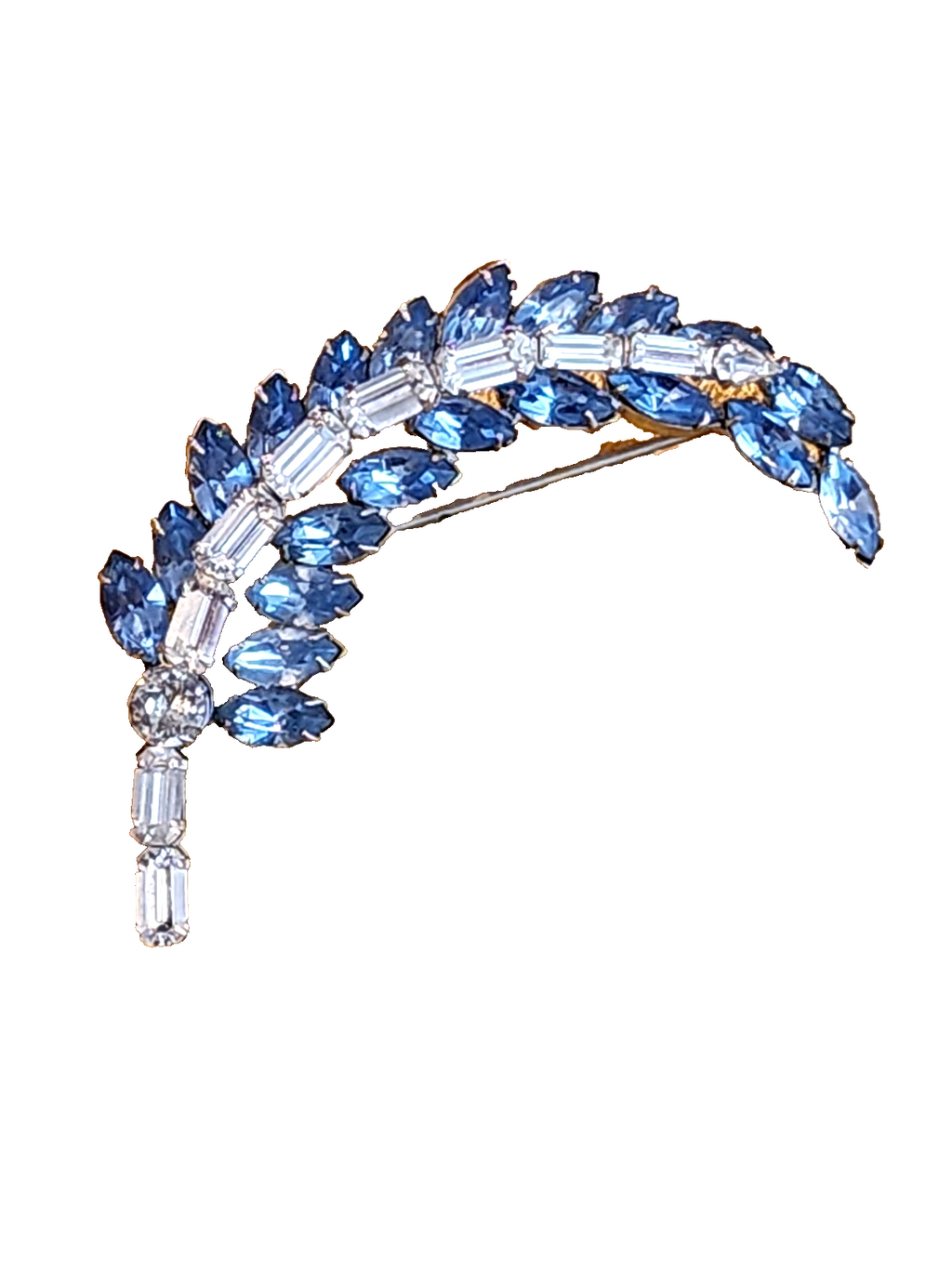 Blue Rhinestones Multi-Colored  Brooch Open Back Stones Shine 1960's VTG