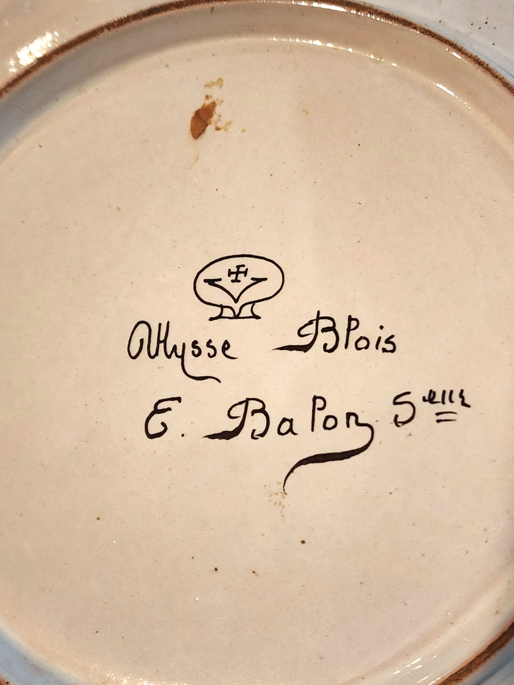 ANTIQUE FRENCH PLATE ULYSSE BLOIS FAIENCE SWAN EMILE BALON POTTERY